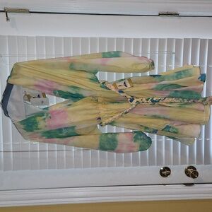 L’ATISTE Bright Tie Dyed Surplice Skater Mini Dress Yellow 1X